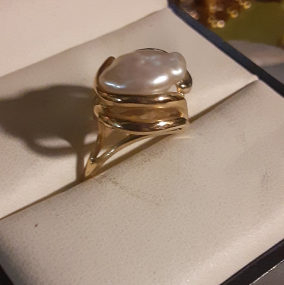 SALE PRICE☆☆☆14k LAKE BIWA PEARL RING Unique & Lustrous sz 9 4.5 grams - Picture 6 of 6